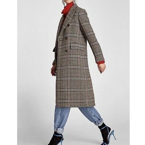 NWT ZARA LONG OVERSIZED CHECK MASCULINE DOUBLE-BREASTED COAT - Picture 6 of 11